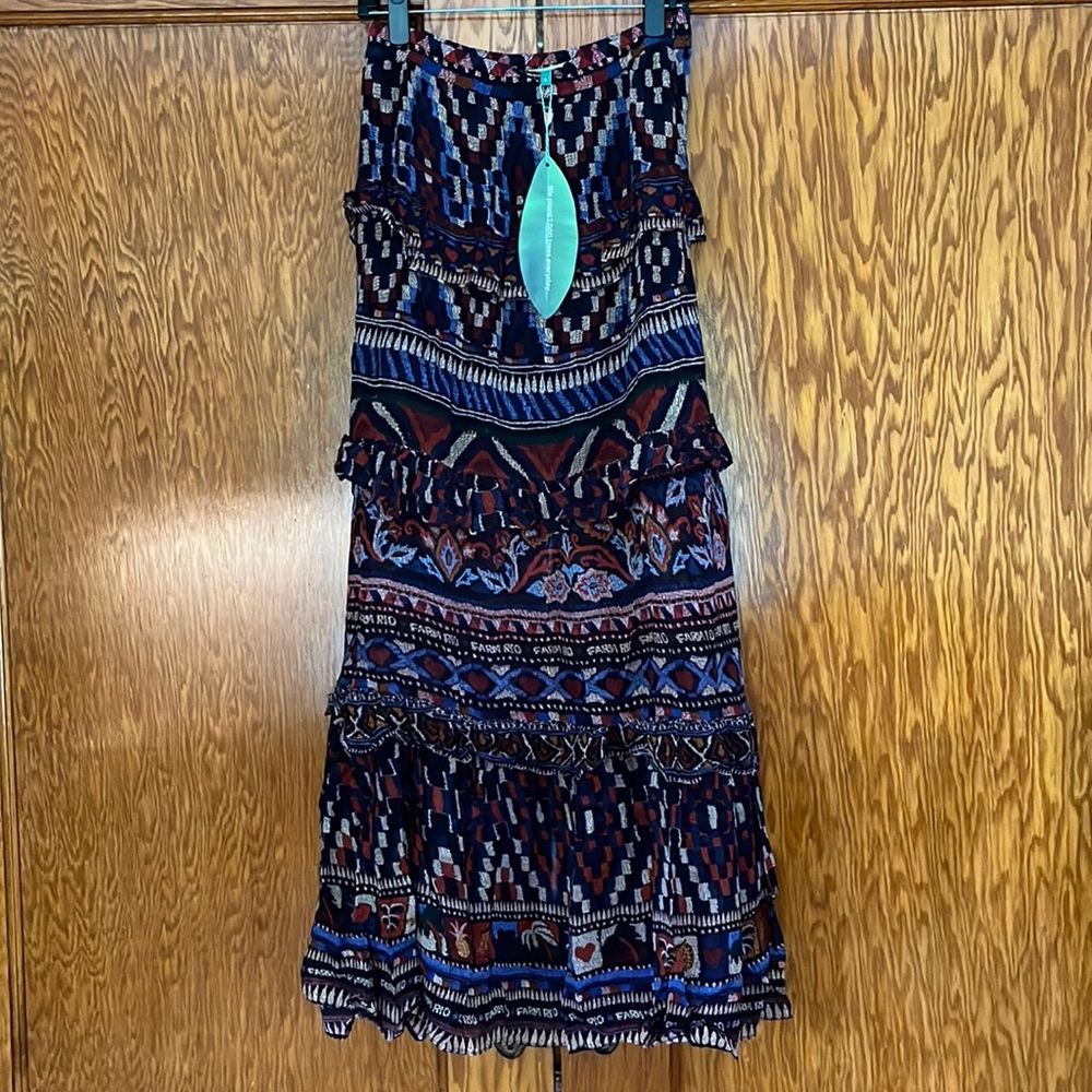 Farm Rio Ainika Tapestry Blue Maxi Skirt Tiered Size M - Picture 6 of 16